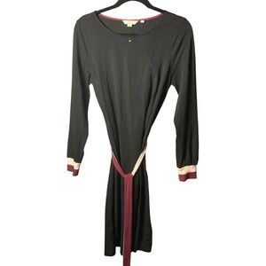 Boden Black Long Sleeve Jersey Dress with Striped Belt and Cuffs US 8R
